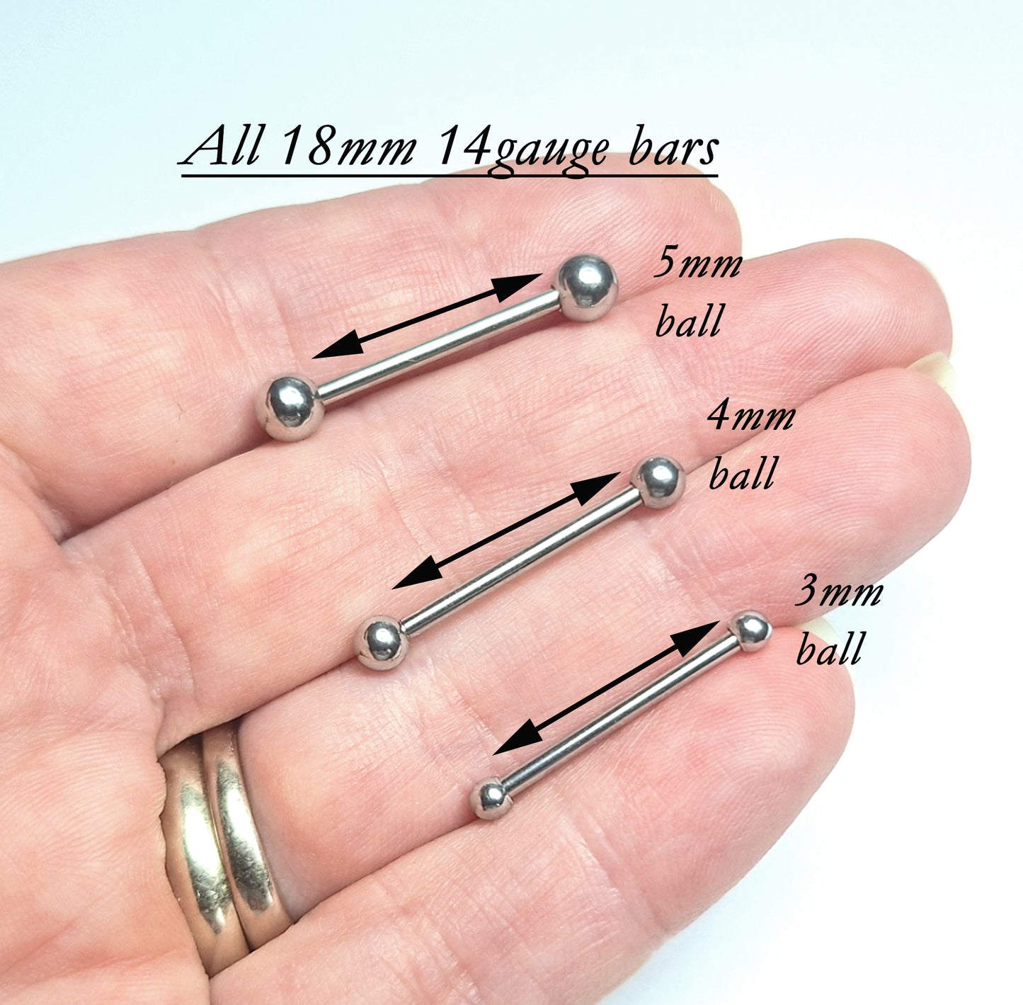 Barbell, (Pack of 2) Nipple, Tongue bar, Eyebrow, Cartilage earring. 14Ga 16Ga 6mm 8mm 10mm 12mm 14mm 16mm 18mm 316L Surgical Steel.