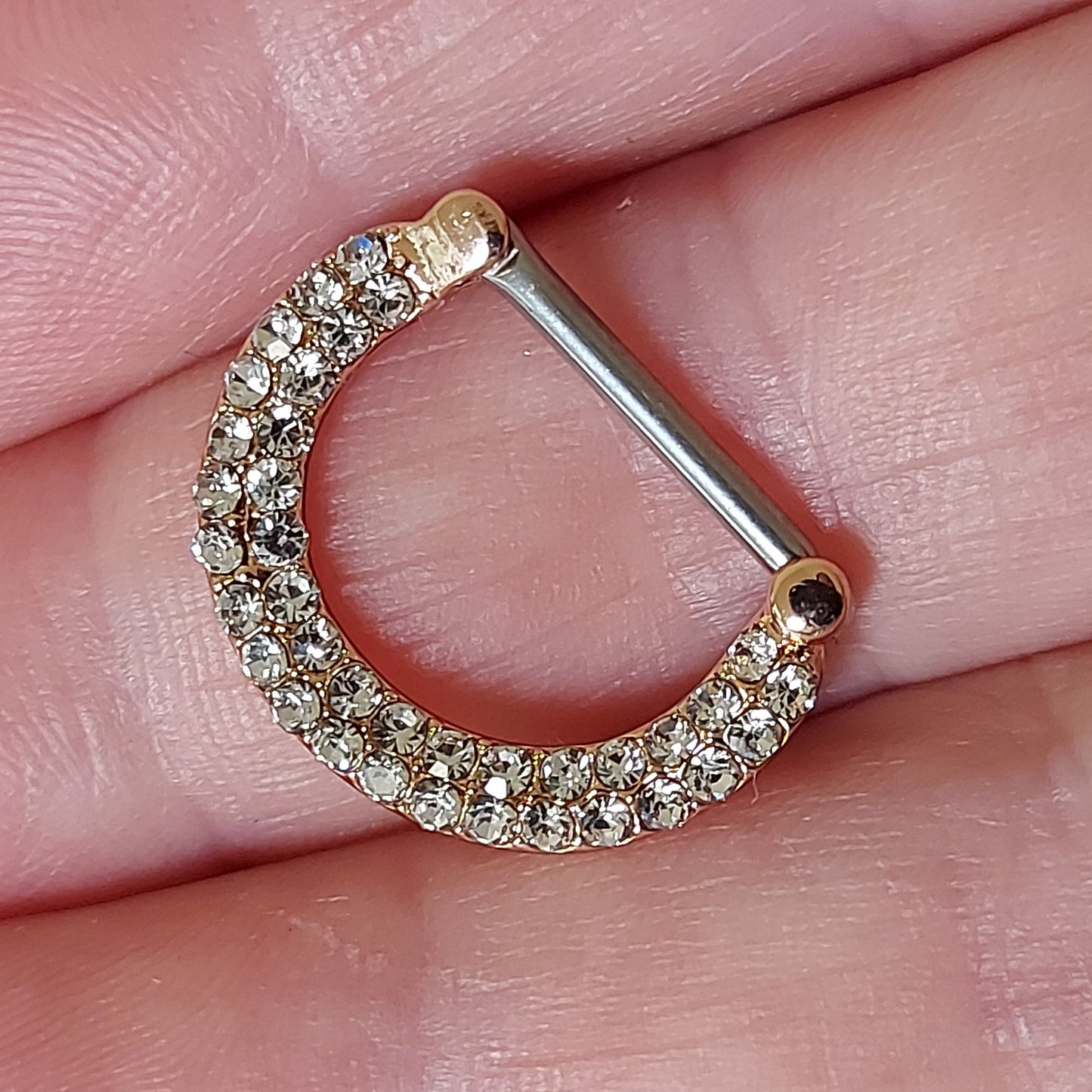 Luxurious encrusted Crystal Nipple bar, Horseshoe nipple clicker, 12mm, 14Gauge, barbell, Rose Gold or Rhodium Plating