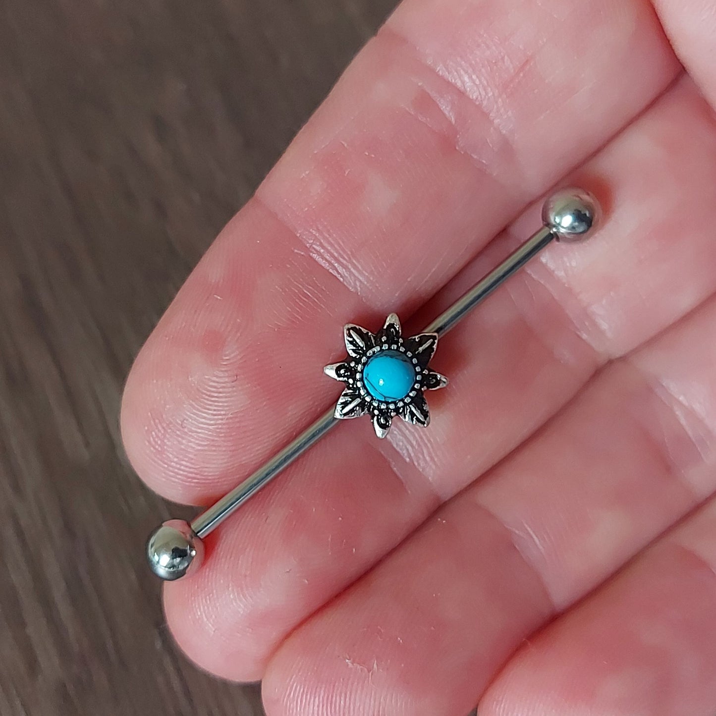 Industrial Piercing Semi precious stone Turquoise antique Gold look 316L Surgical Steel 32mm 35mm 38mm