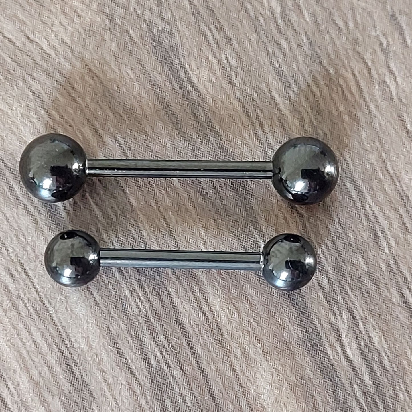 Barbell, (Pack of 2) Nipple, Tongue, bridge bar, 14Ga, 16mm 316L Surgical Steel. Black or Rainbow Ion Plated