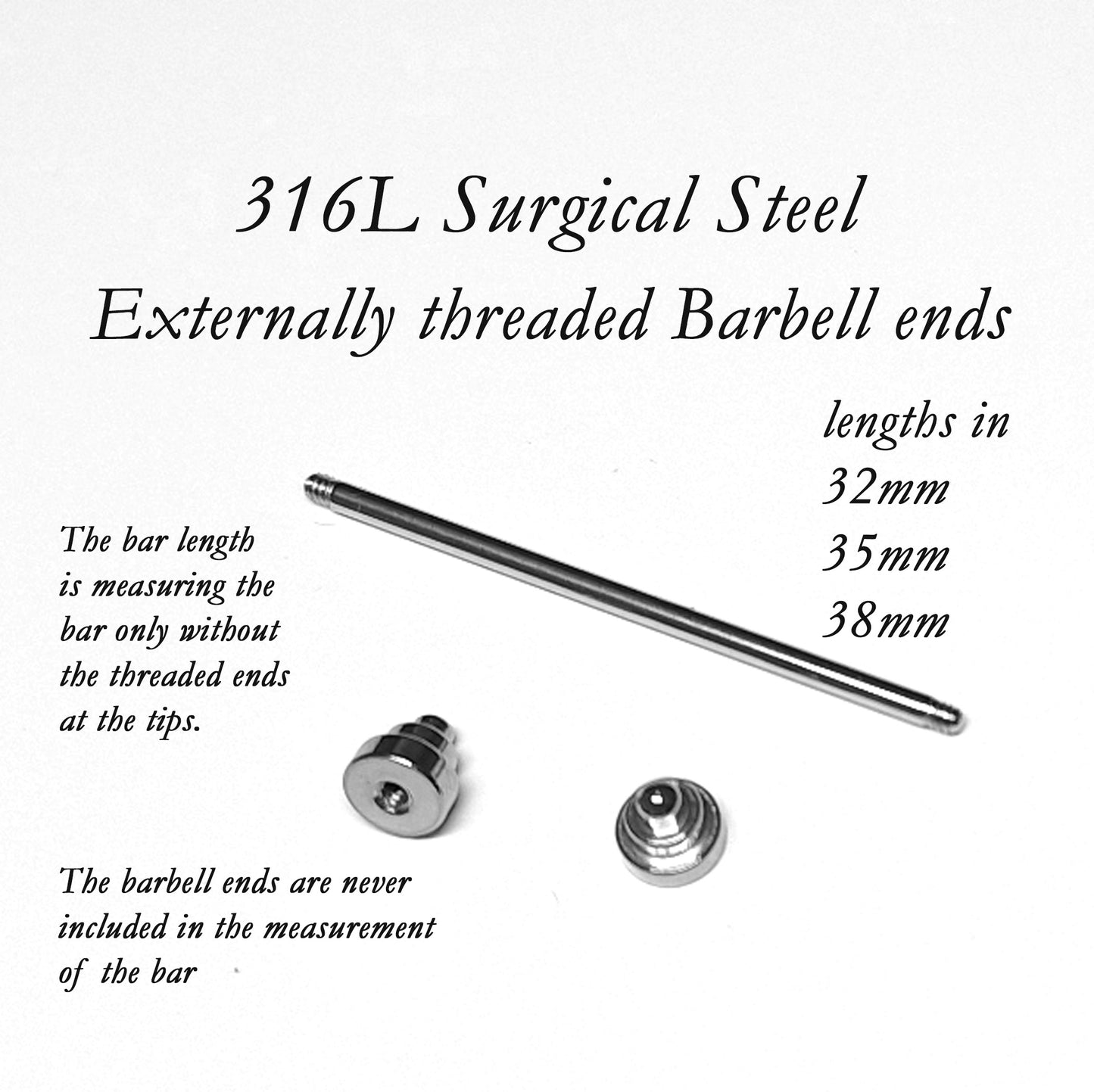 Weight lifting Barbell Industrial Piercing Bar – 32mm, 35mm, 38mm, 14 Gauge