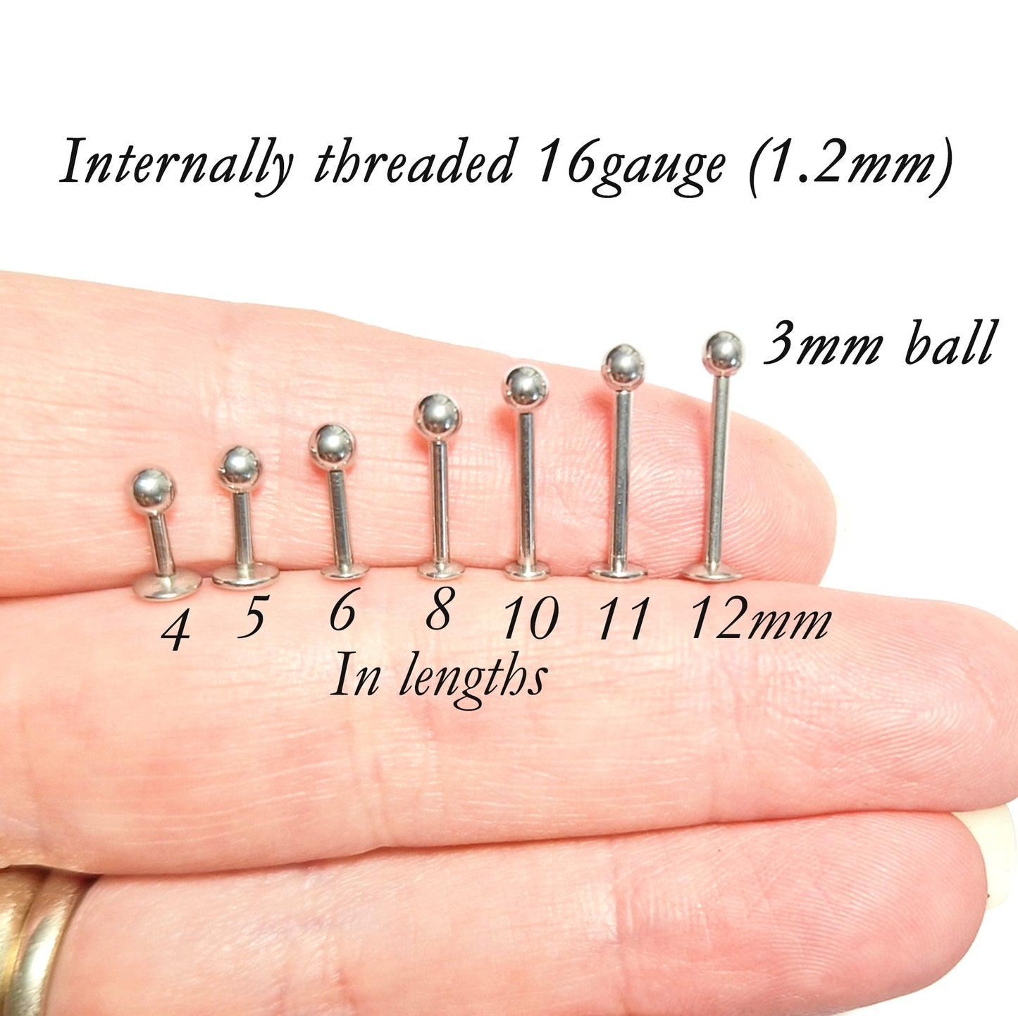 Comfortable Flat Backed stud with ball 316L Surgical Steel, 4mm 5mm, 6mm, 8mm, 10mm, 12mm