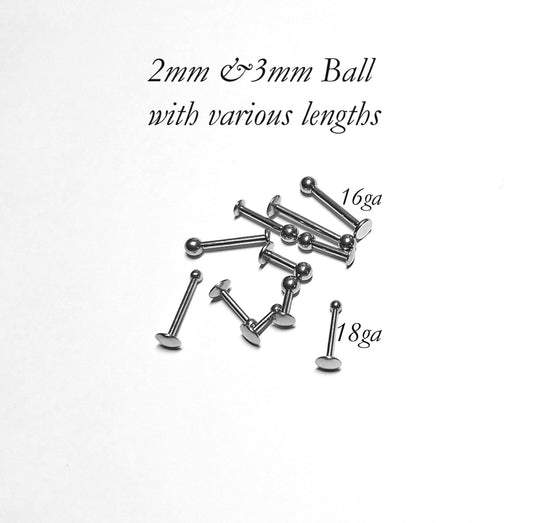 Comfortable Flat Backed stud with ball 316L Surgical Steel, 4mm 5mm, 6mm, 8mm, 10mm, 12mm