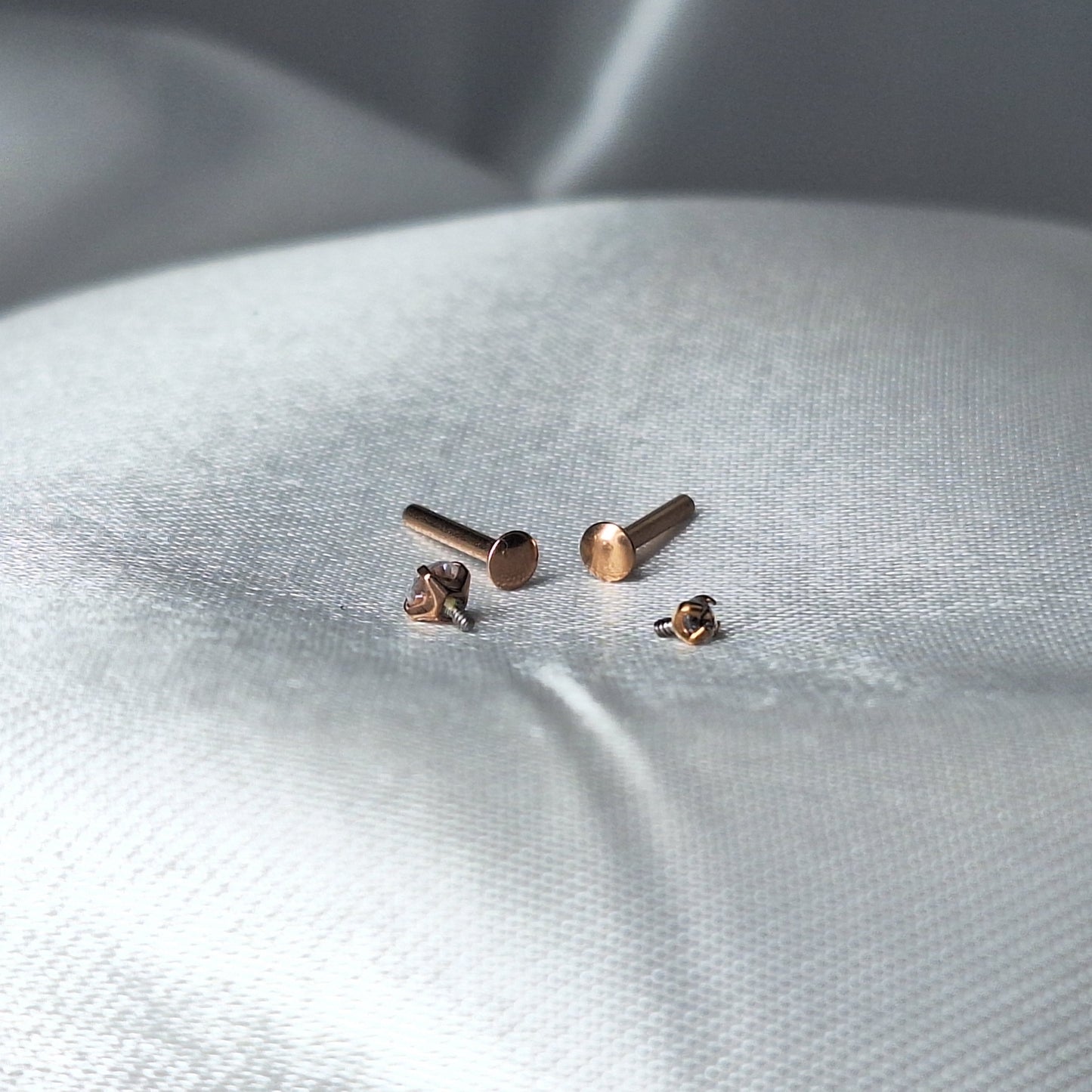 Tiny 2mm or 3mm round Crystal flat backed Labret stud Internally threaded- In 316L Surgical Steel, Gold, Rose Gold.