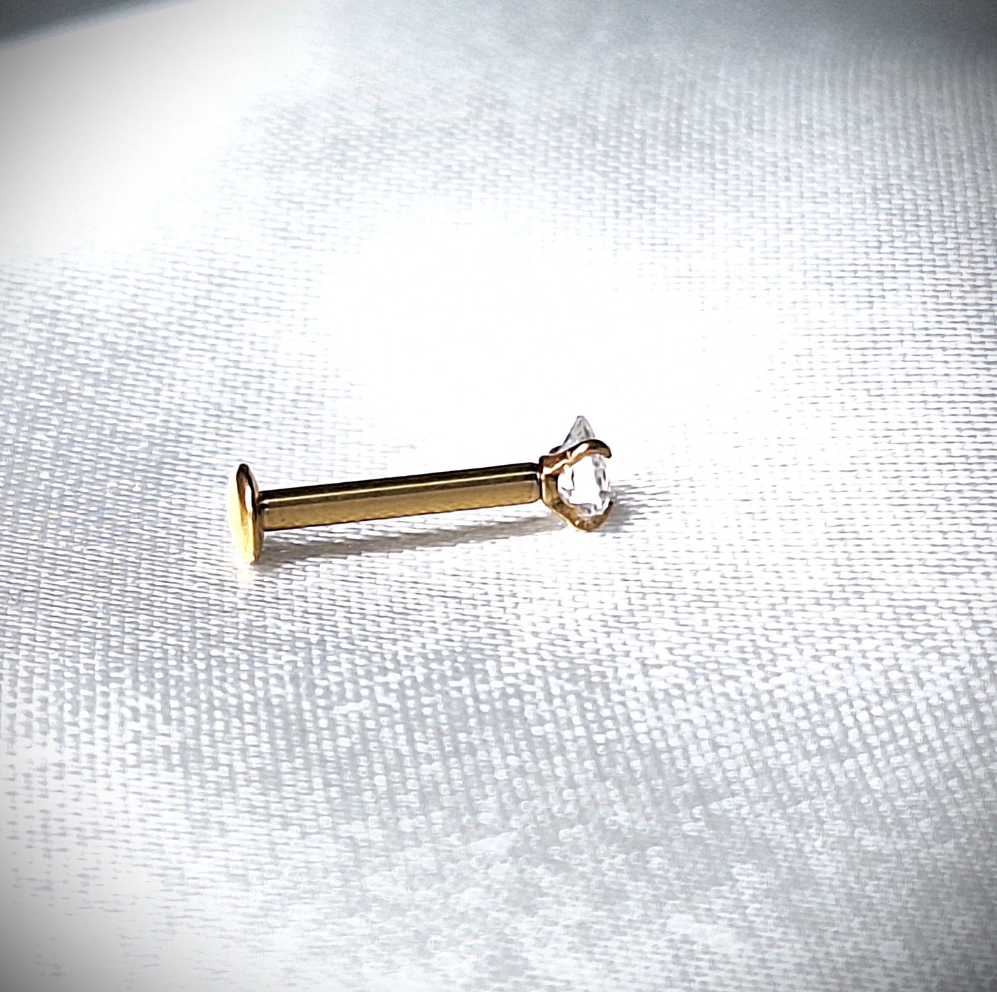 3mm Heart Crystal flat backed Labret stud 16Ga - In PVD Rose Gold, Gold, 316L Surgical Steel