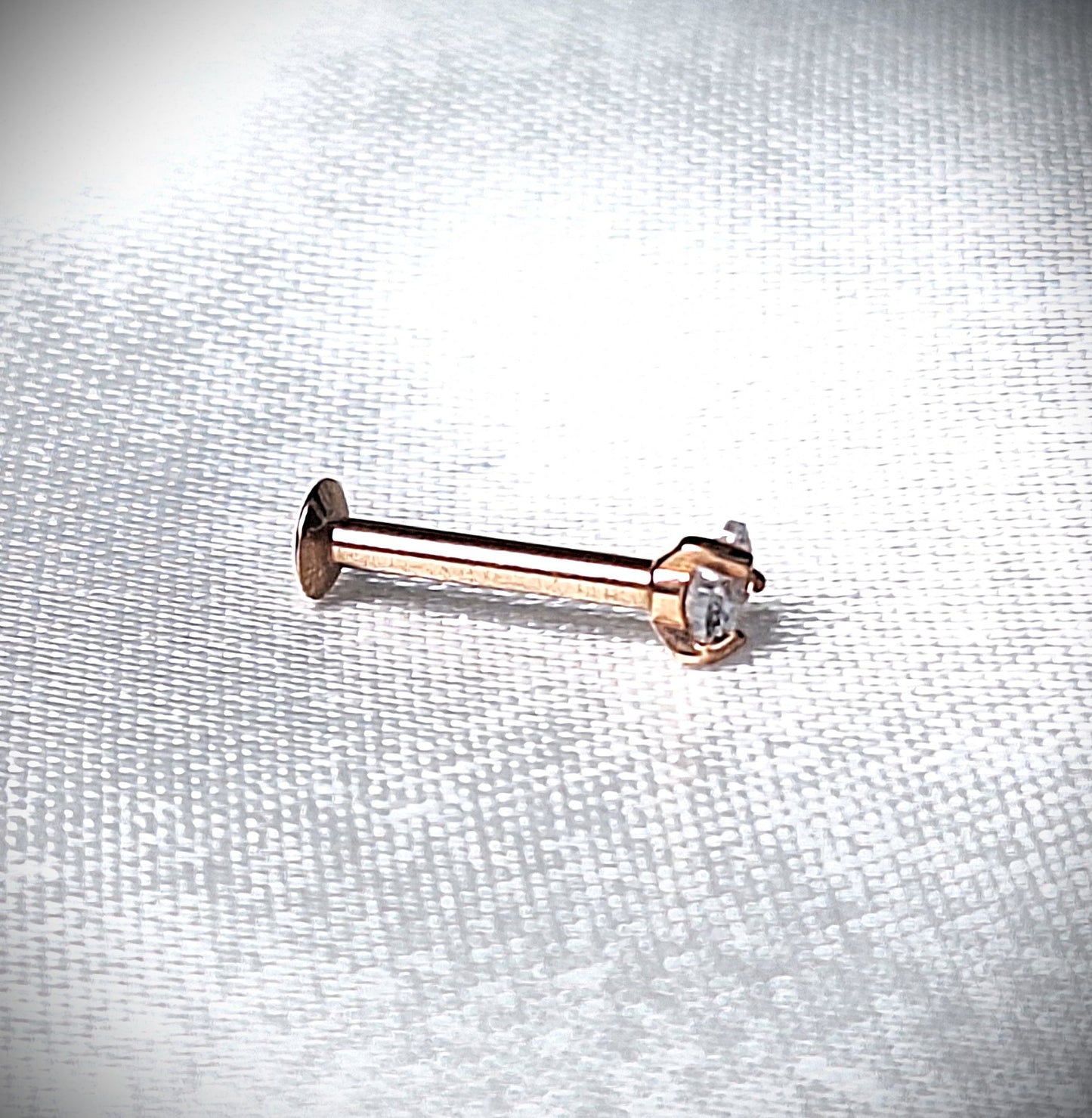 3mm Heart Crystal flat backed Labret stud 16Ga - In PVD Rose Gold, Gold, 316L Surgical Steel