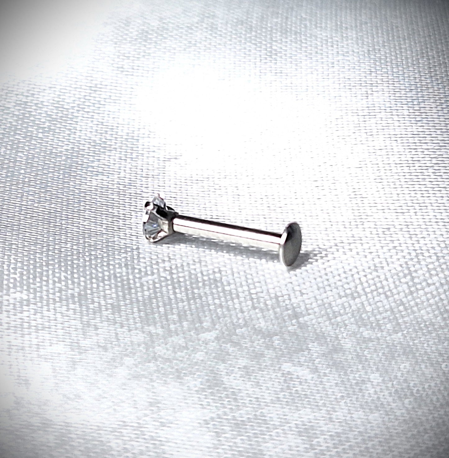 3mm Heart Crystal flat backed Labret stud 16Ga - In PVD Rose Gold, Gold, 316L Surgical Steel