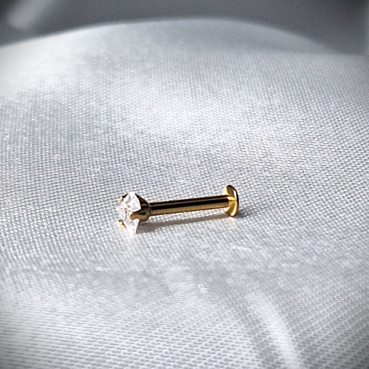 4mm Triangle Crystal flat backed Labret stud 16Ga - Internally Threaded In 316L Surgical Steel, Rose Gold & Gold PVD