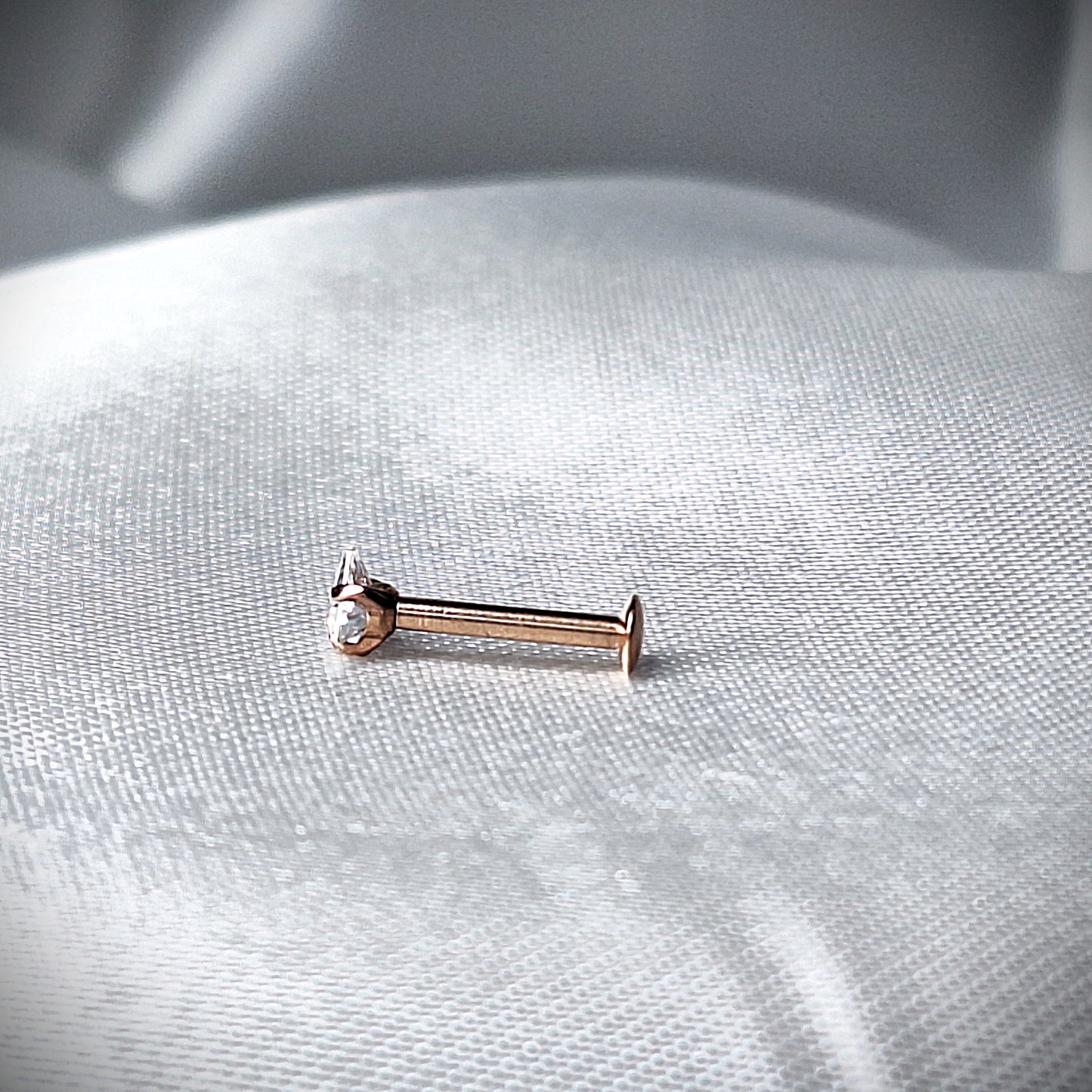 4mm Triangle Crystal flat backed Labret stud 16Ga - Internally Threaded In 316L Surgical Steel, Rose Gold & Gold PVD