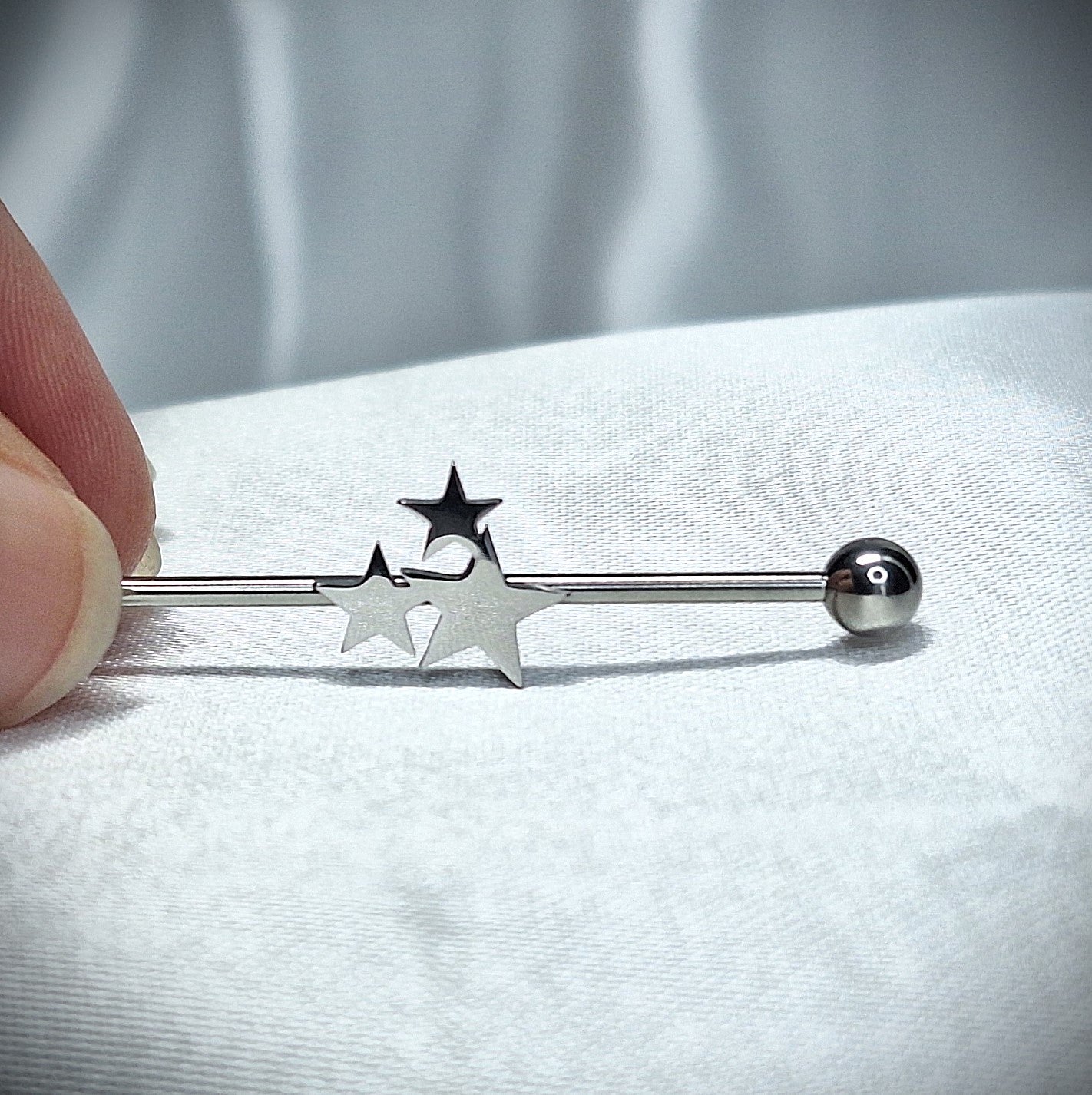 Industrial Piercing Flat Smooth Stars 316L Surgical Steel Barbell - 38mm