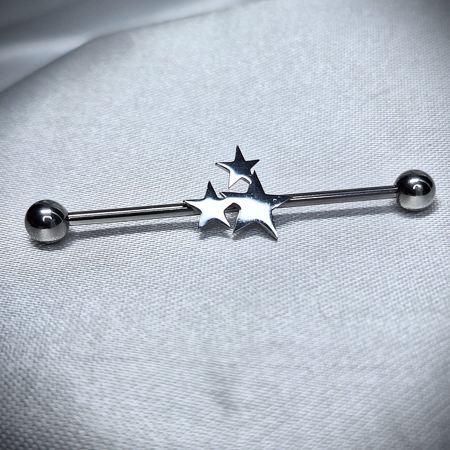 Industrial Piercing Flat Smooth Stars 316L Surgical Steel Barbell - 38mm