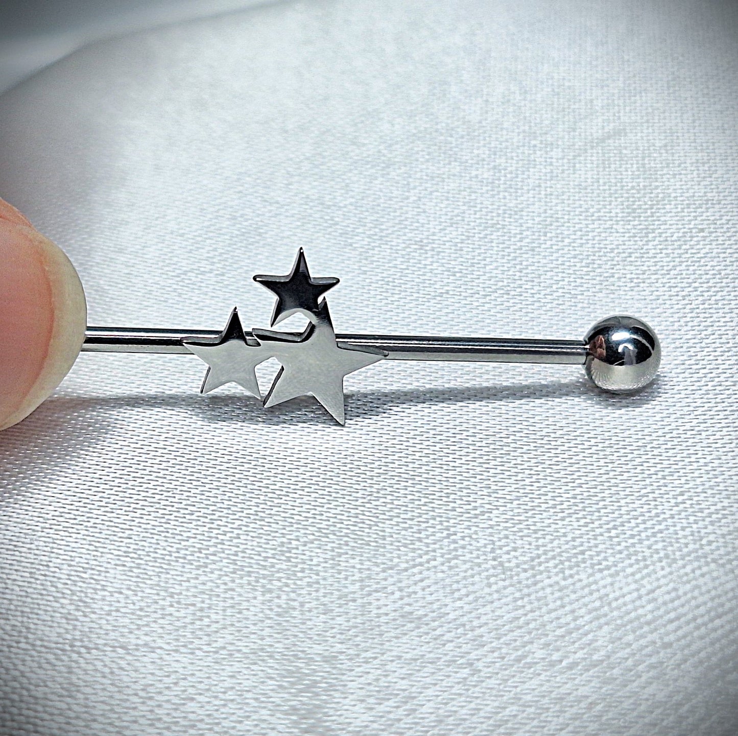 Industrial Piercing Flat Smooth Stars 316L Surgical Steel Barbell - 38mm