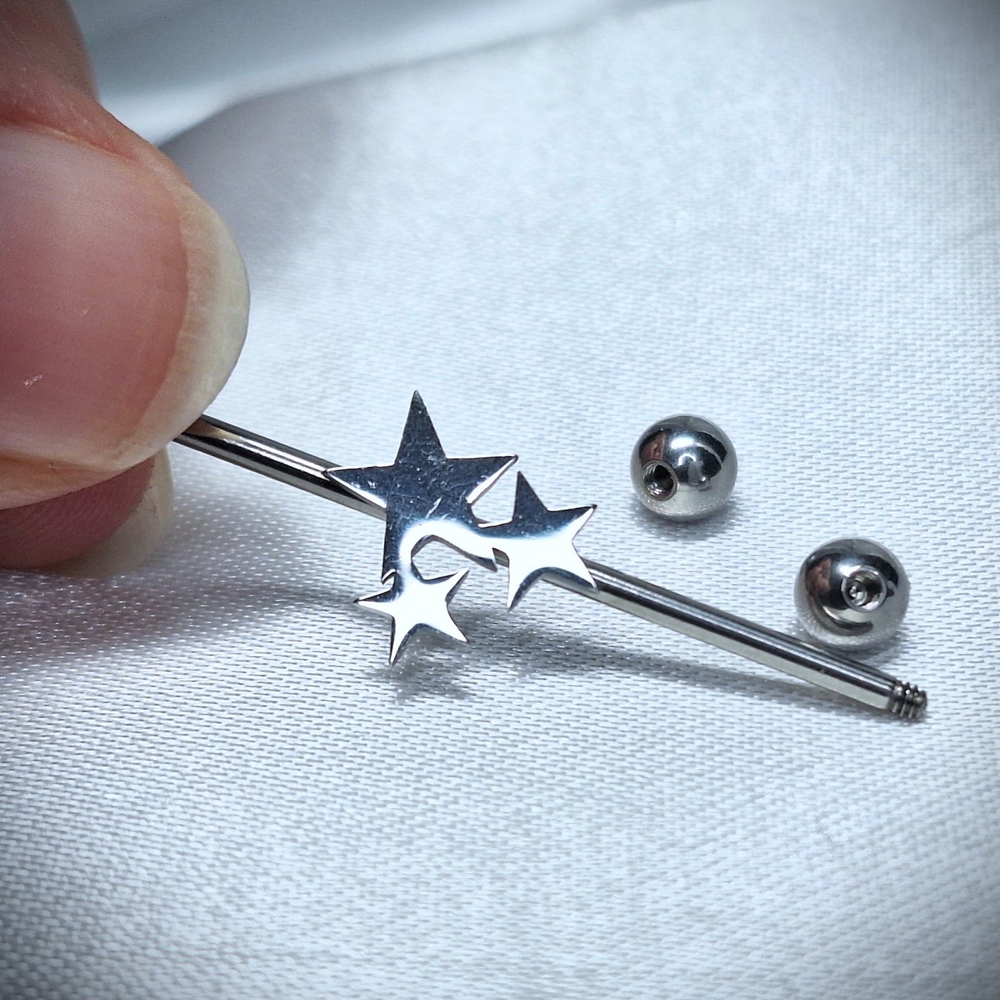 Industrial Piercing Flat Smooth Stars 316L Surgical Steel Barbell - 38mm