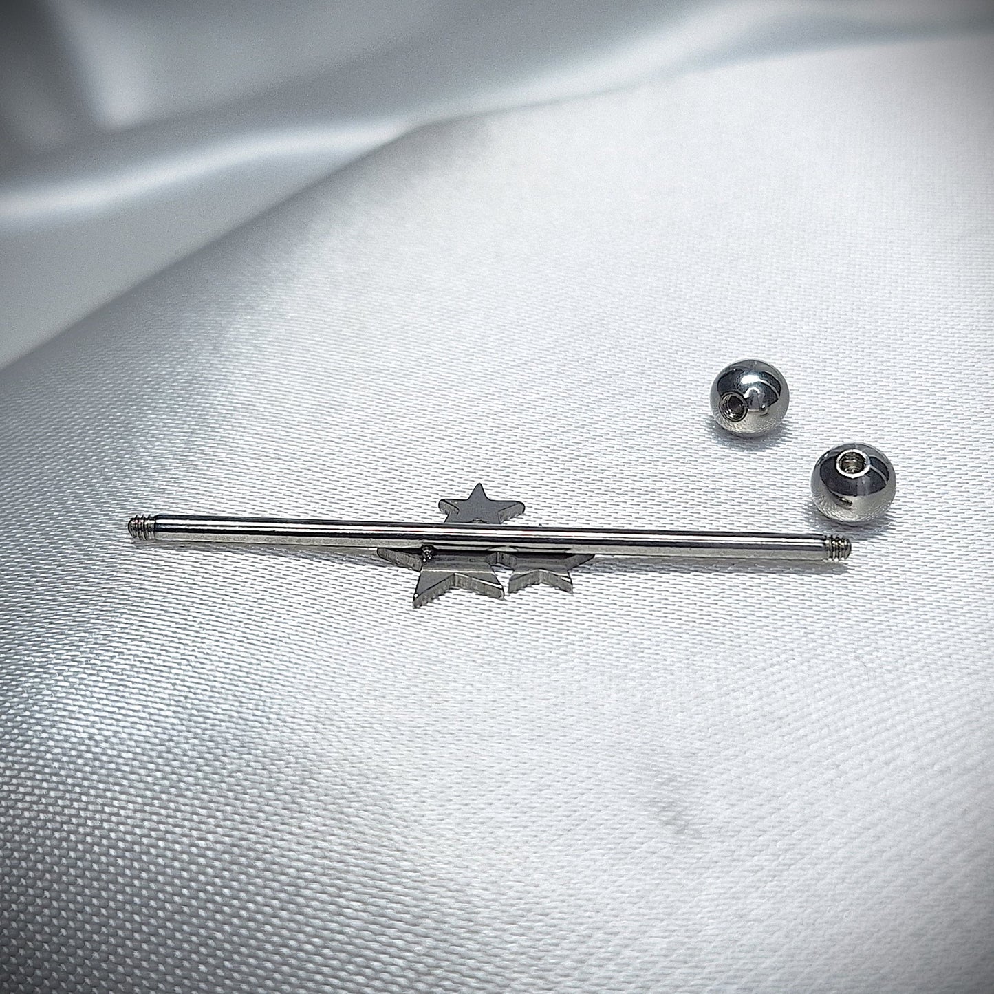 Industrial Piercing Flat Smooth Stars 316L Surgical Steel Barbell - 38mm