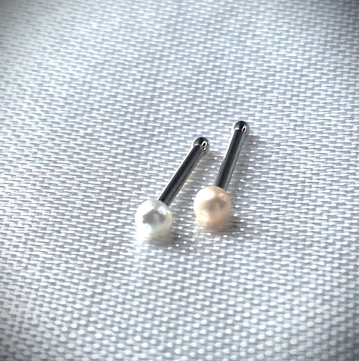 Pack of 2, Tiny 2mm Ball, Pearl Pink and White, Nose Bone Stud 6mm 20Ga 316L Surgical Steel