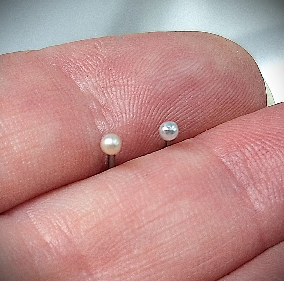 Pack of 2, Tiny 2mm Ball, Pearl Pink and White, Nose Bone Stud 6mm 20Ga 316L Surgical Steel