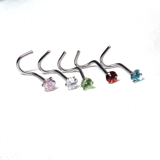 3mm Crystal Heart Nose Screw Stud 20Ga, Red, Pink, Clear, Green, Blue, 316L Surgical Steel