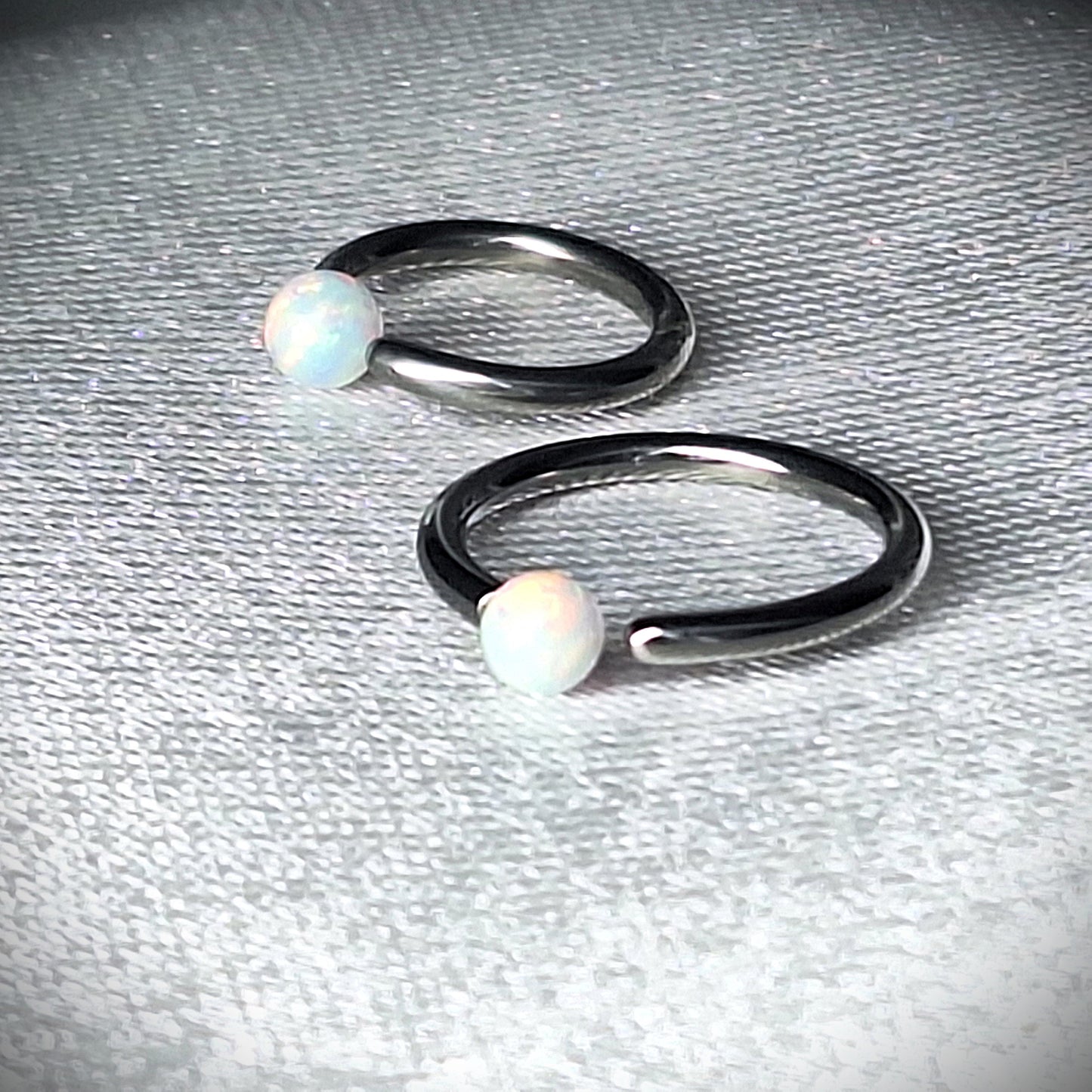 White Opal Earring Hoop, Bendable hoop, Nose ring, Eyebrow, in 8mm, 10mm, 20Ga, 16Ga 316L Surgical Steel