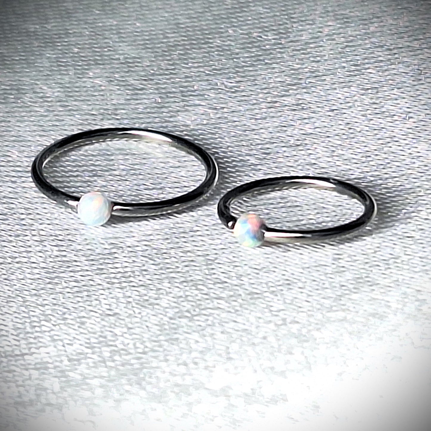 White Opal Earring Hoop, Bendable hoop, Nose ring, Eyebrow, in 8mm, 10mm, 20Ga, 16Ga 316L Surgical Steel