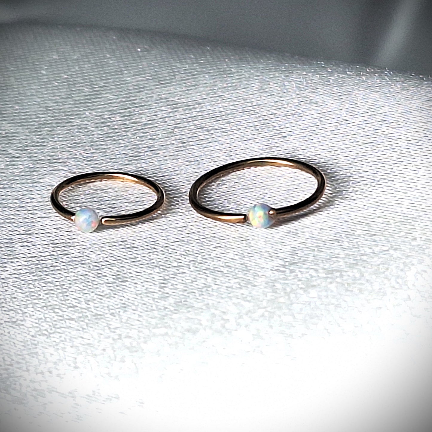 Rose Gold Titanium plated Opal Earring Hoop, Bendable hoop, Nose ring, Eyebrow, in 8mm, 10mm, 20Ga, 16Ga 316L Surgical Steel