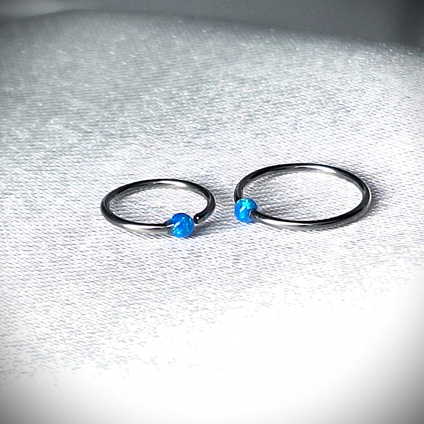 Blue Opal Earring Hoop, Bendable hoop, Nose ring, Eyebrow, in 8mm, 10mm, 20Ga, 16Ga 316L Surgical Steel