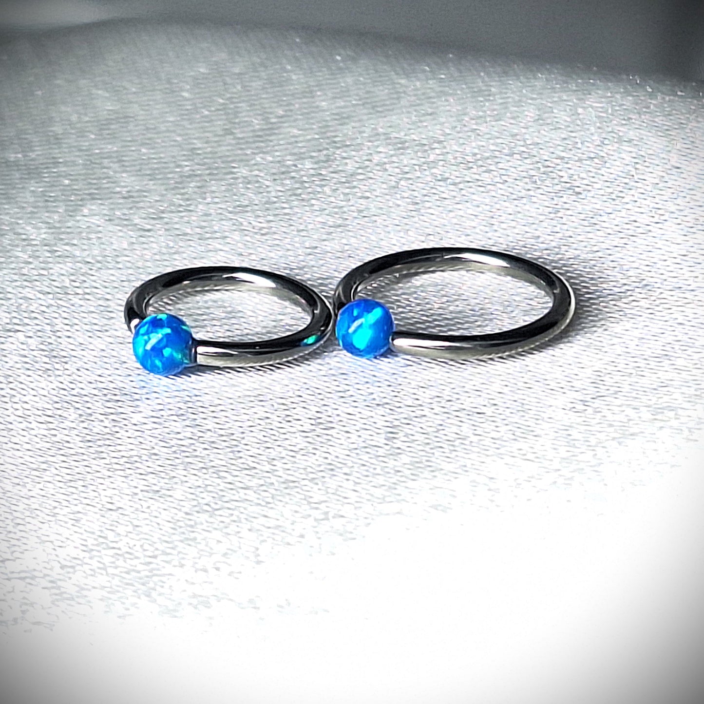 Blue Opal Earring Hoop, Bendable hoop, Nose ring, Eyebrow, in 8mm, 10mm, 20Ga, 16Ga 316L Surgical Steel