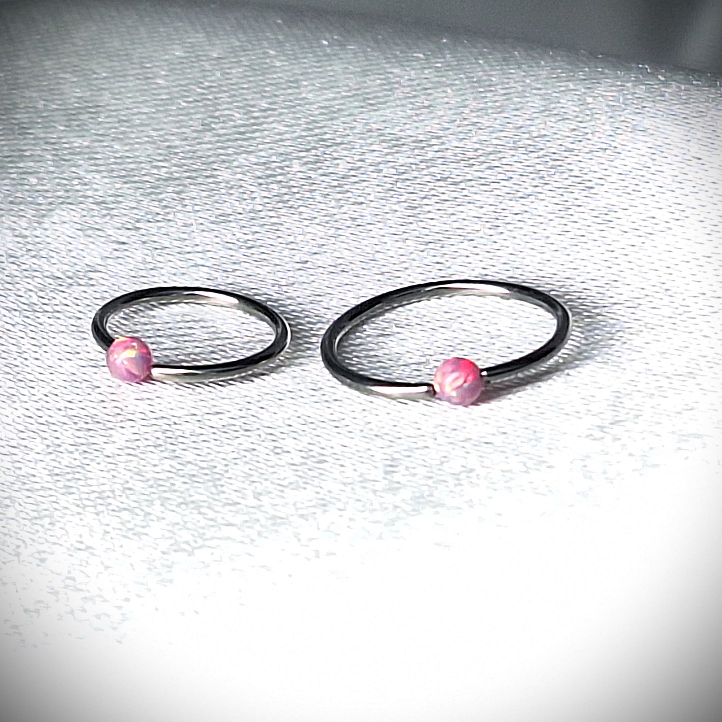 Pink Opal Earring Hoop, Bendable hoop, Nose ring, Eyebrow, in 8mm, 10mm, 20Ga, 16Ga 316L Surgical Steel