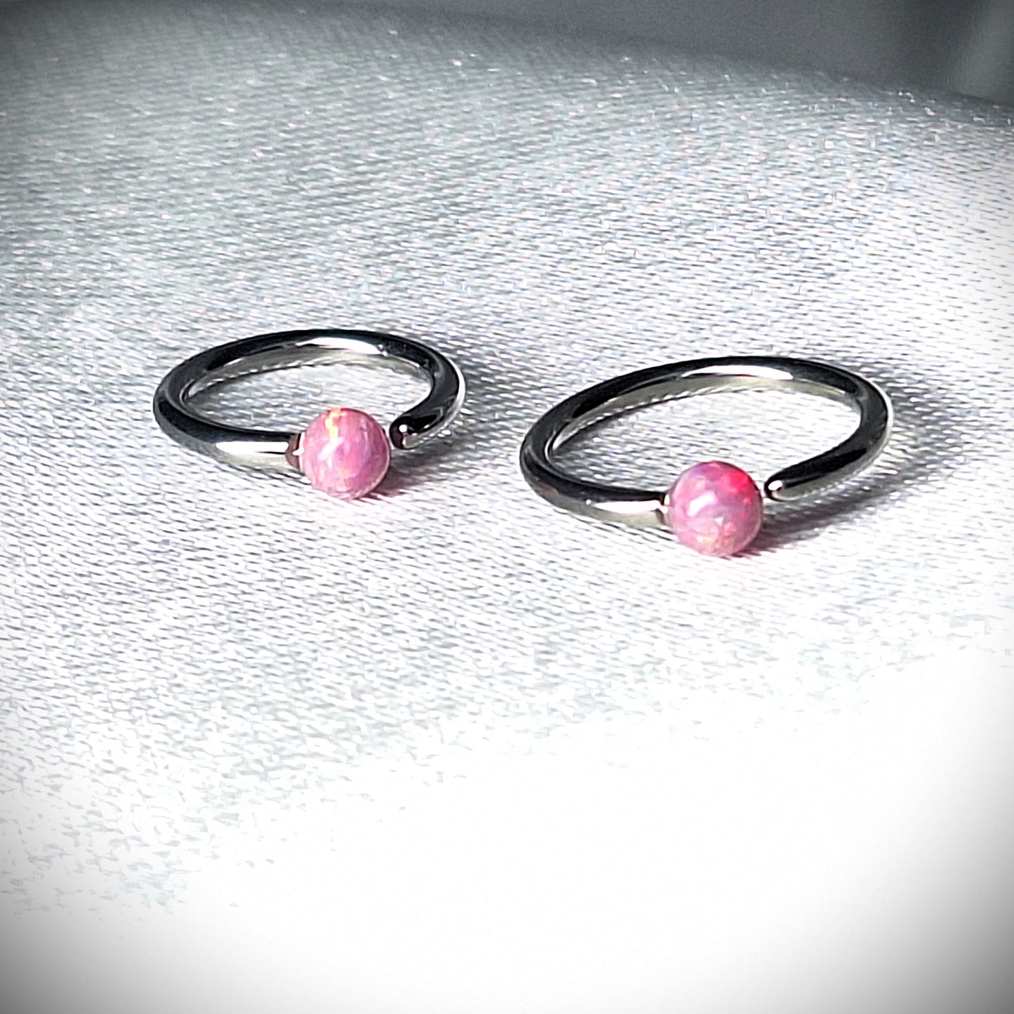 Pink Opal Earring Hoop, Bendable hoop, Nose ring, Eyebrow, in 8mm, 10mm, 20Ga, 16Ga 316L Surgical Steel