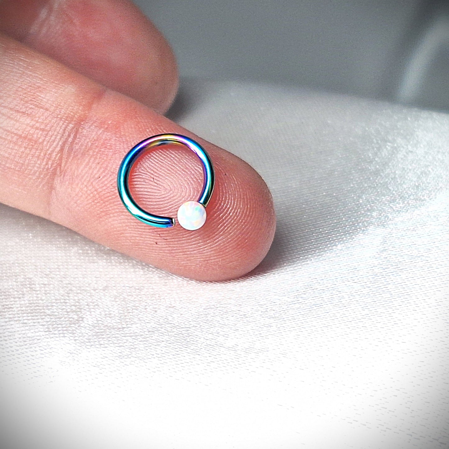 Opal Rainbow Titanium Earring Hoop, Bendable hoop, Septum, Eyebrow, in 8mm, 10mm, 16Ga 316L Surgical Steel