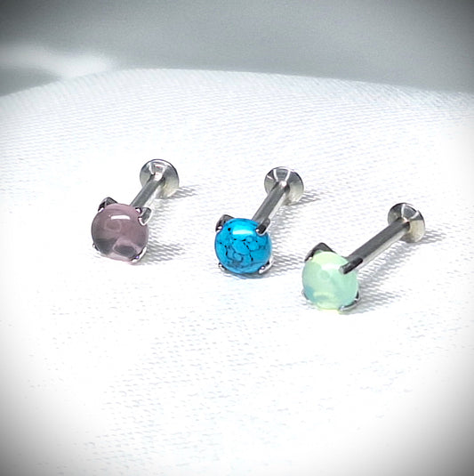 4mm Round Semi-precious Stone flat backed stud, Amethyst, Jade, Turquoise, 4mm, 5mm, 6mm, 8mm, 10mm, 11mm, 12mm