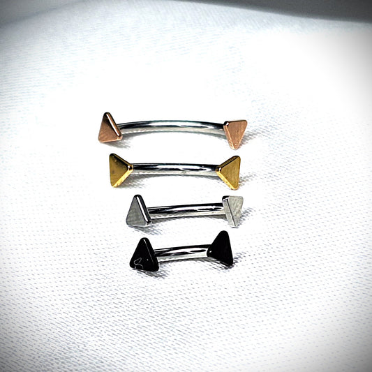 Curved bar with 3mm FLAT Triangle, Silver, Rose Gold, Gold, Black Ion plated, 16gauge, 6mm 8mm 10mm 12mm