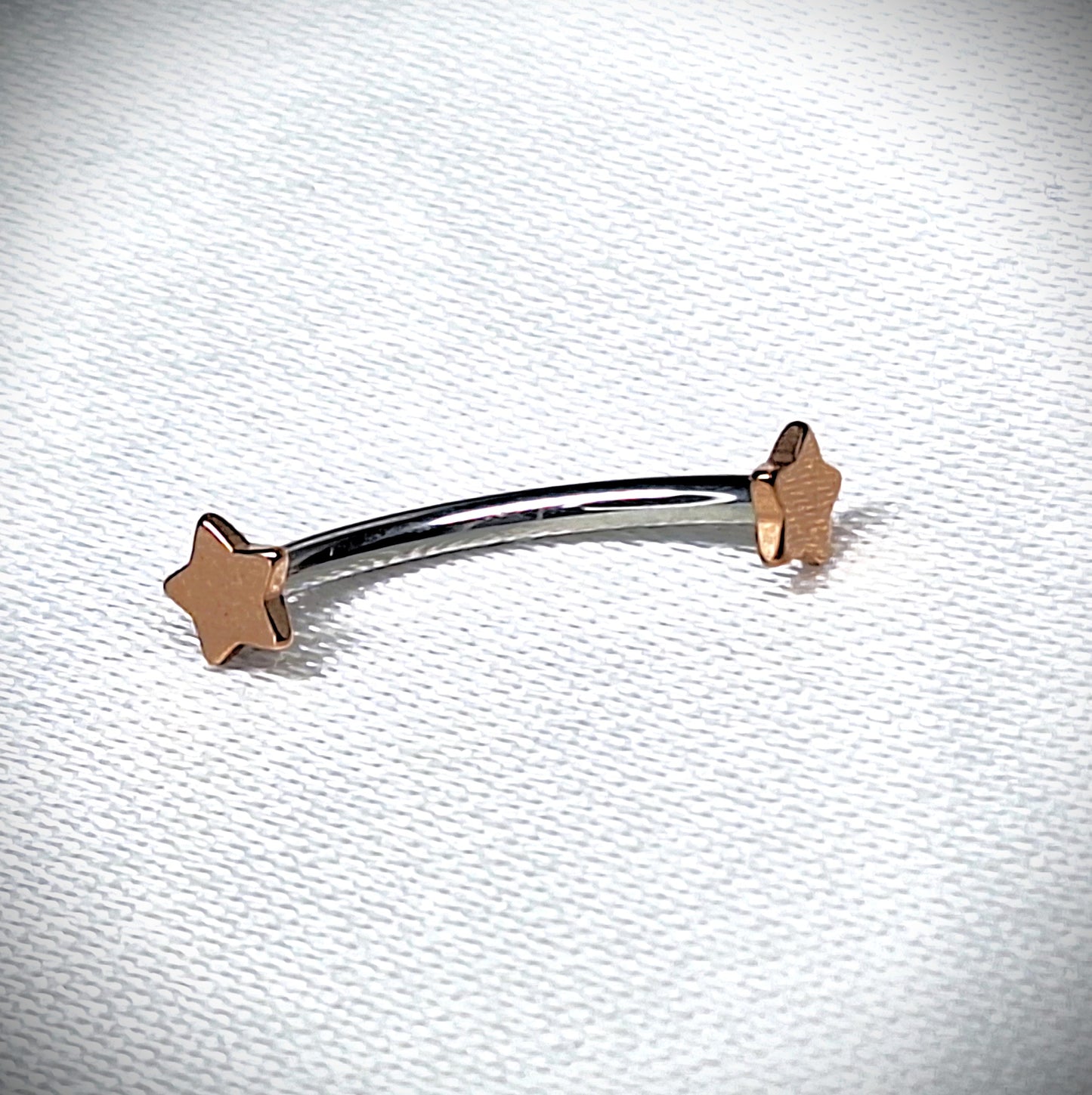 Curved bar with 3mm FLAT STAR, Silver, Rose Gold, Gold, Black Ion plated, 16gauge, 6mm 8mm 10mm 12mm