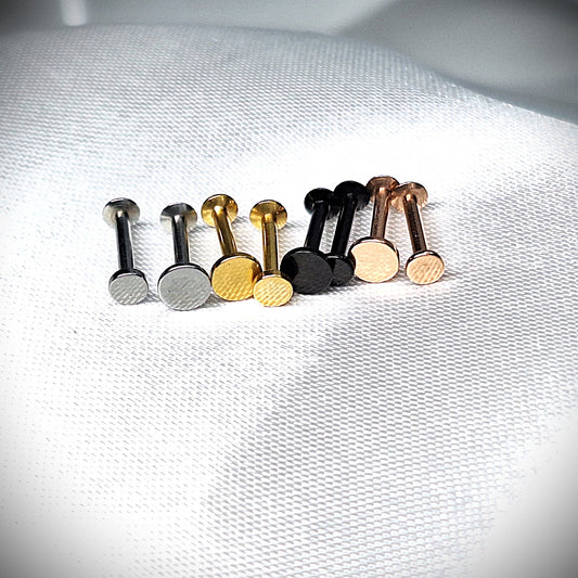 Labret stud with Flat Disc Top - In Rose Gold, Gold, Black, 316L Surgical Steel, 4mm, 5mm, 6mm, 8mm, 10mm, 11mm, 12mm