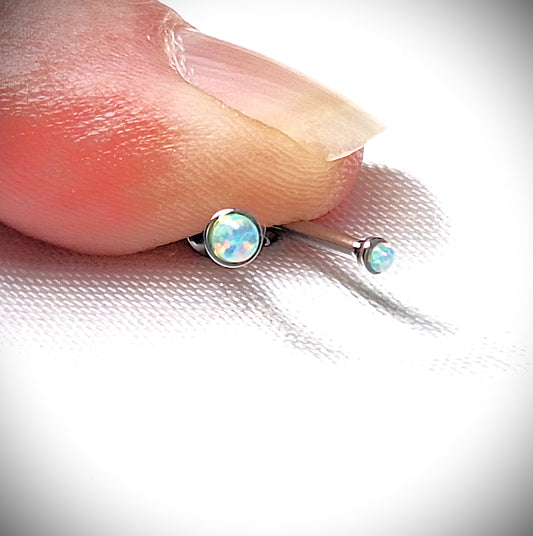 Push in Flat Backed stud with WHITE 2mm or 3mm Opal stone. 5mm, 6mm, 7mm, 8mm, 9mm, 10mm, 11mm, 12mm