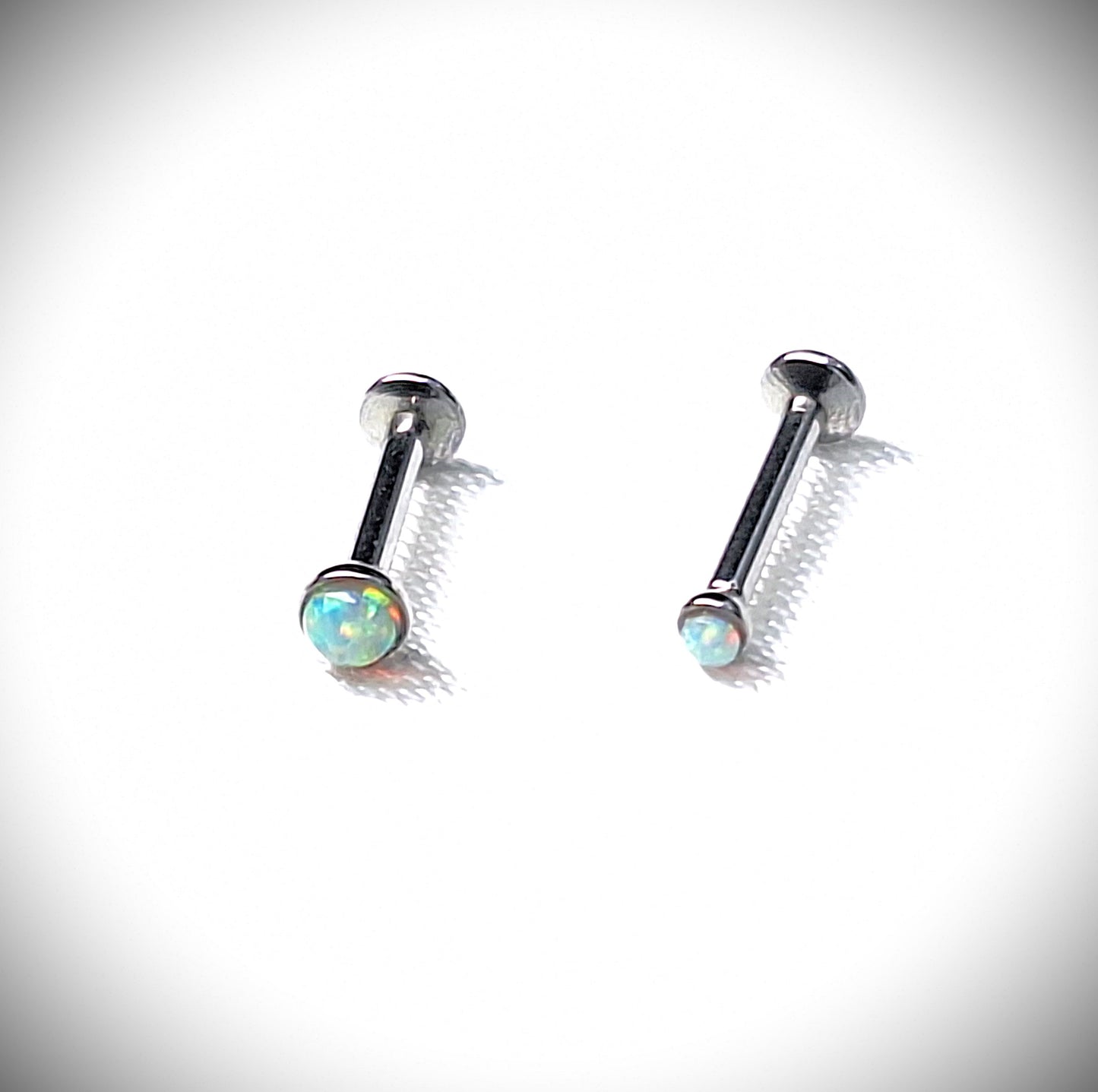 Push in Flat Backed stud with WHITE 2mm or 3mm Opal stone. 5mm, 6mm, 7mm, 8mm, 9mm, 10mm, 11mm, 12mm