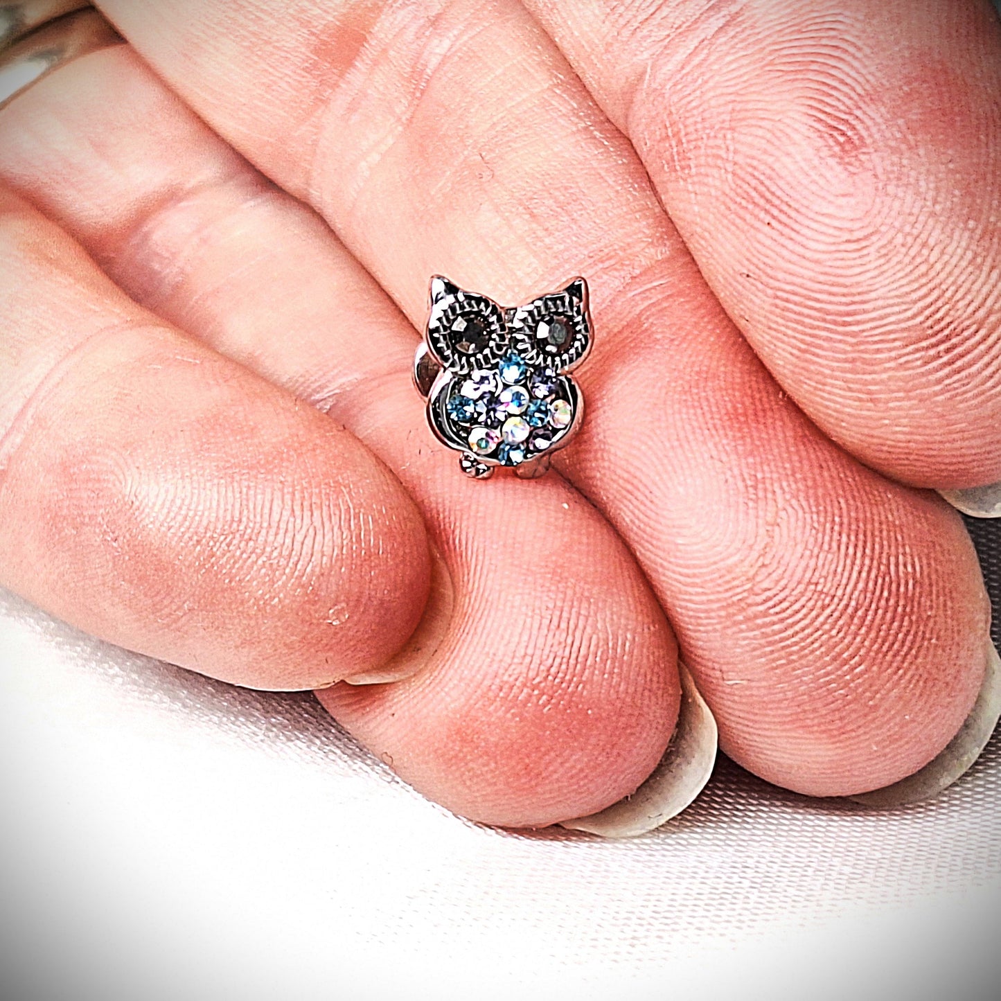 Flat backed Stud 16Gauge Owl with Crystals 6mm or 8mm, for tragus, helix.