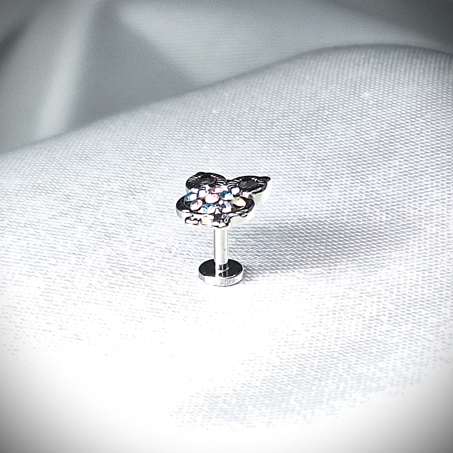 Flat backed Stud 16Gauge Owl with Crystals 6mm or 8mm, for tragus, helix.