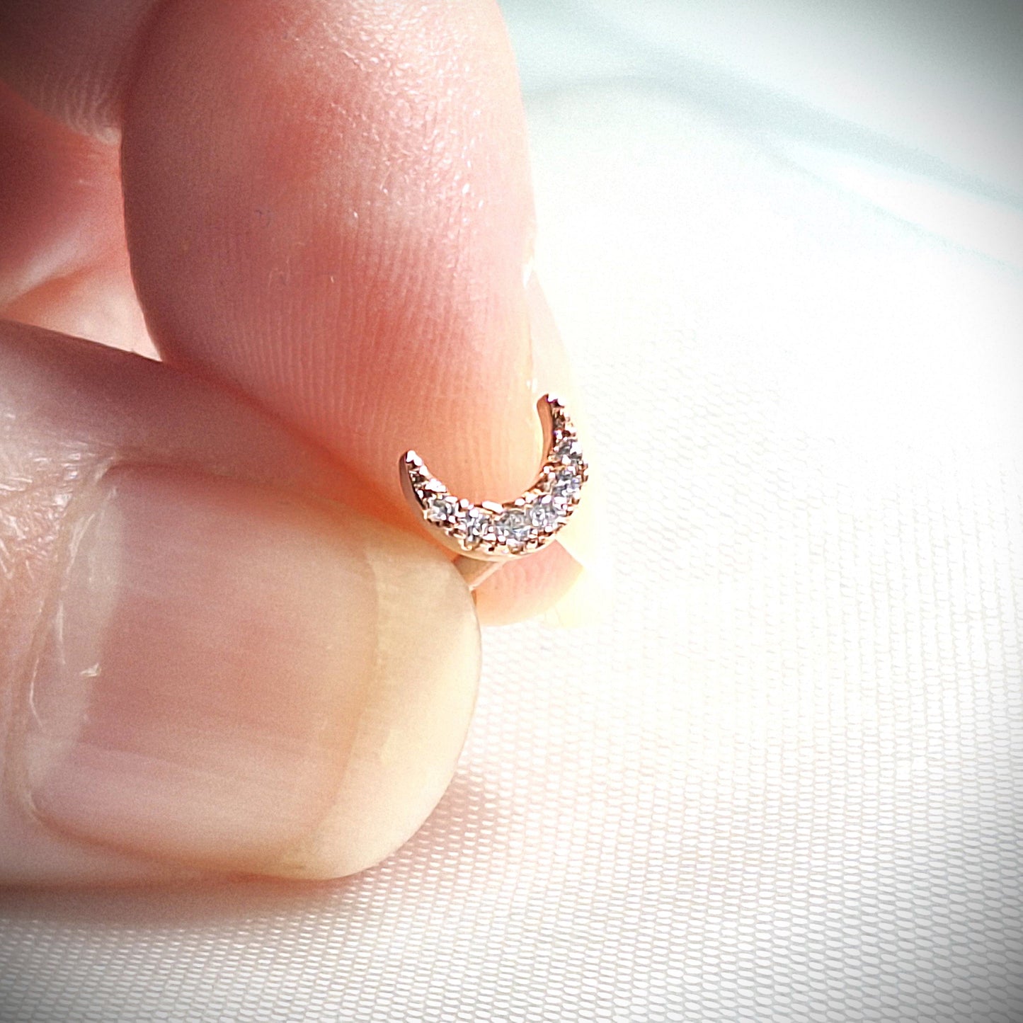 Flat backed Stud 16Gauge with Crescent Moon Crystal top 6mm, 8mm 14Kt Gold, Rose Gold and Rhodium