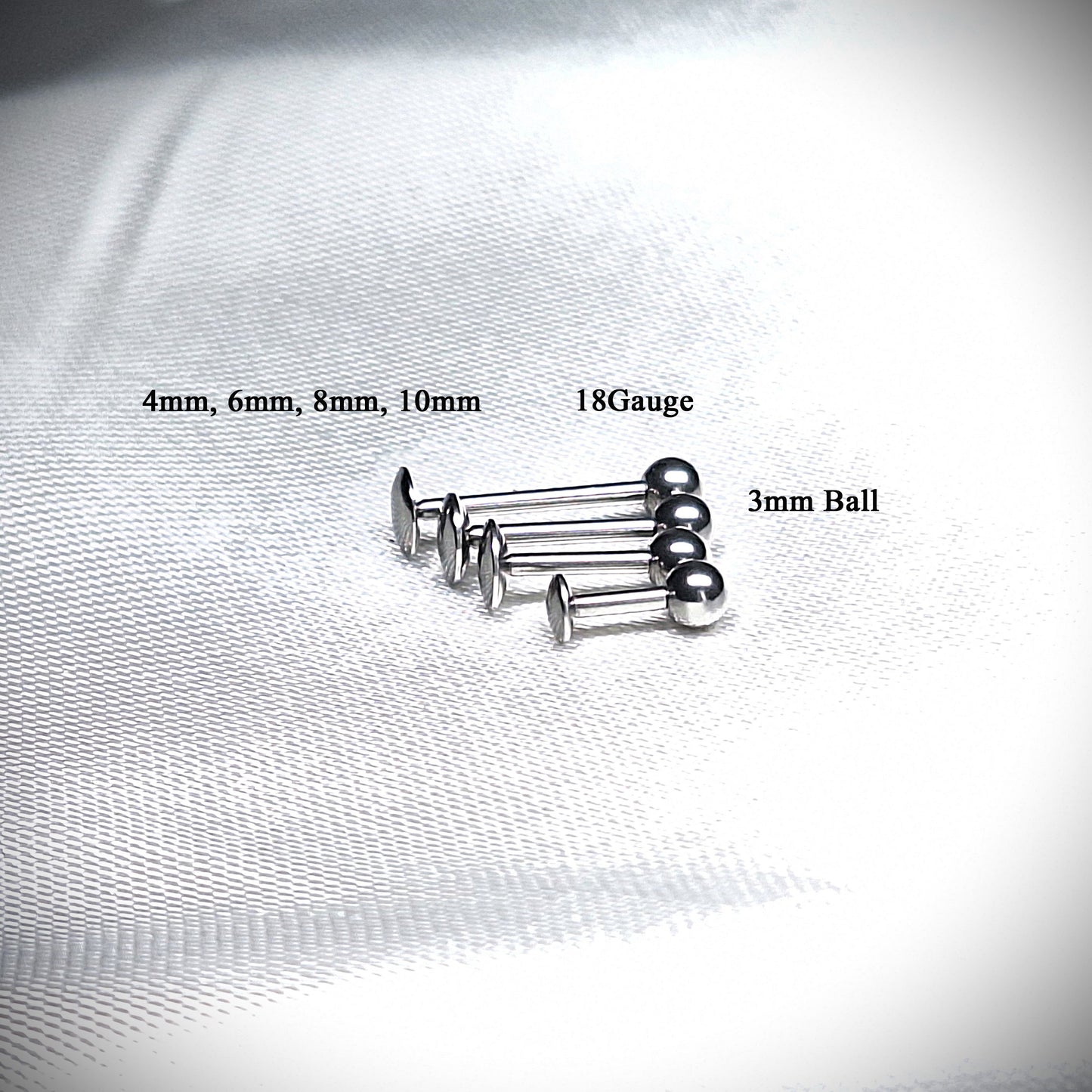 Comfortable Flat Backed stud with ball 316L Surgical Steel, 4mm 5mm, 6mm, 8mm, 10mm, 12mm