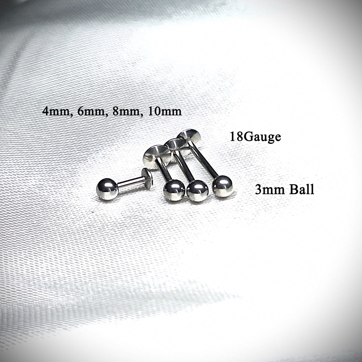 Comfortable Flat Backed stud with ball 316L Surgical Steel, 4mm 5mm, 6mm, 8mm, 10mm, 12mm