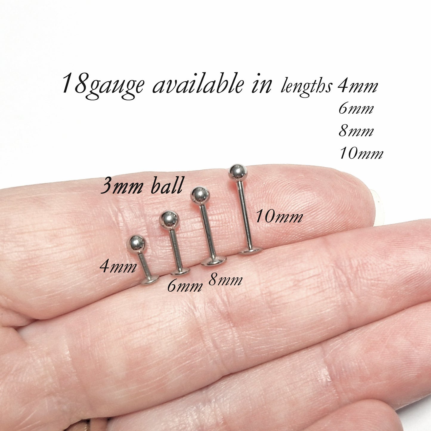 Comfortable Flat Backed stud with ball 316L Surgical Steel, 4mm 5mm, 6mm, 8mm, 10mm, 12mm