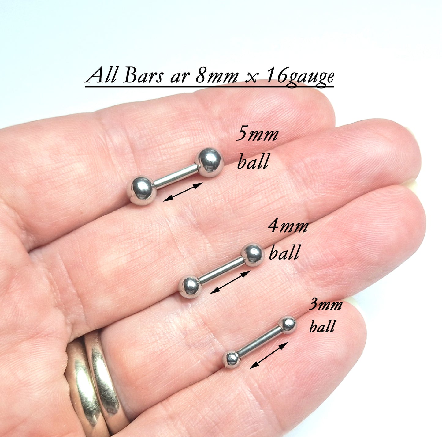 Barbell, (Pack of 2) Nipple, Tongue bar, Eyebrow, Cartilage earring. 14Ga 16Ga 6mm 8mm 10mm 12mm 14mm 16mm 18mm 316L Surgical Steel.