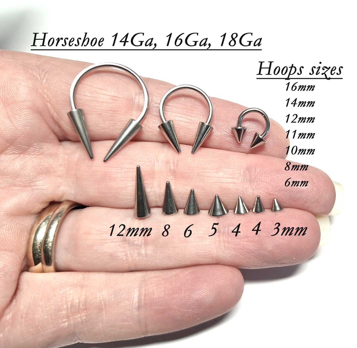 Horseshoe Bar with Spikes316L Surgical Steel 14ga 16ga 18ga 6mm to 16mm