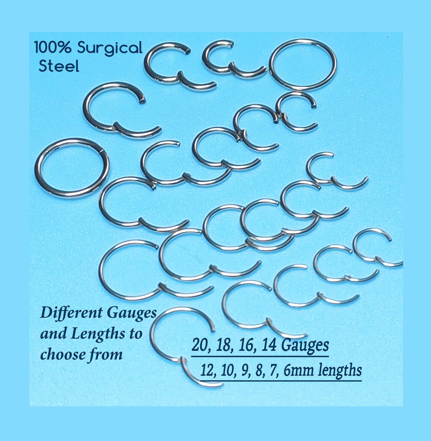 Earring Hoop, Seamless clicker Hoops, Earring, Nipple piercing, Eyebrow, Septum, Lip ring in 6mm - 12mm, 20Ga 18ga 16ga 14ga, Seamless ring 316L Surgical Steel