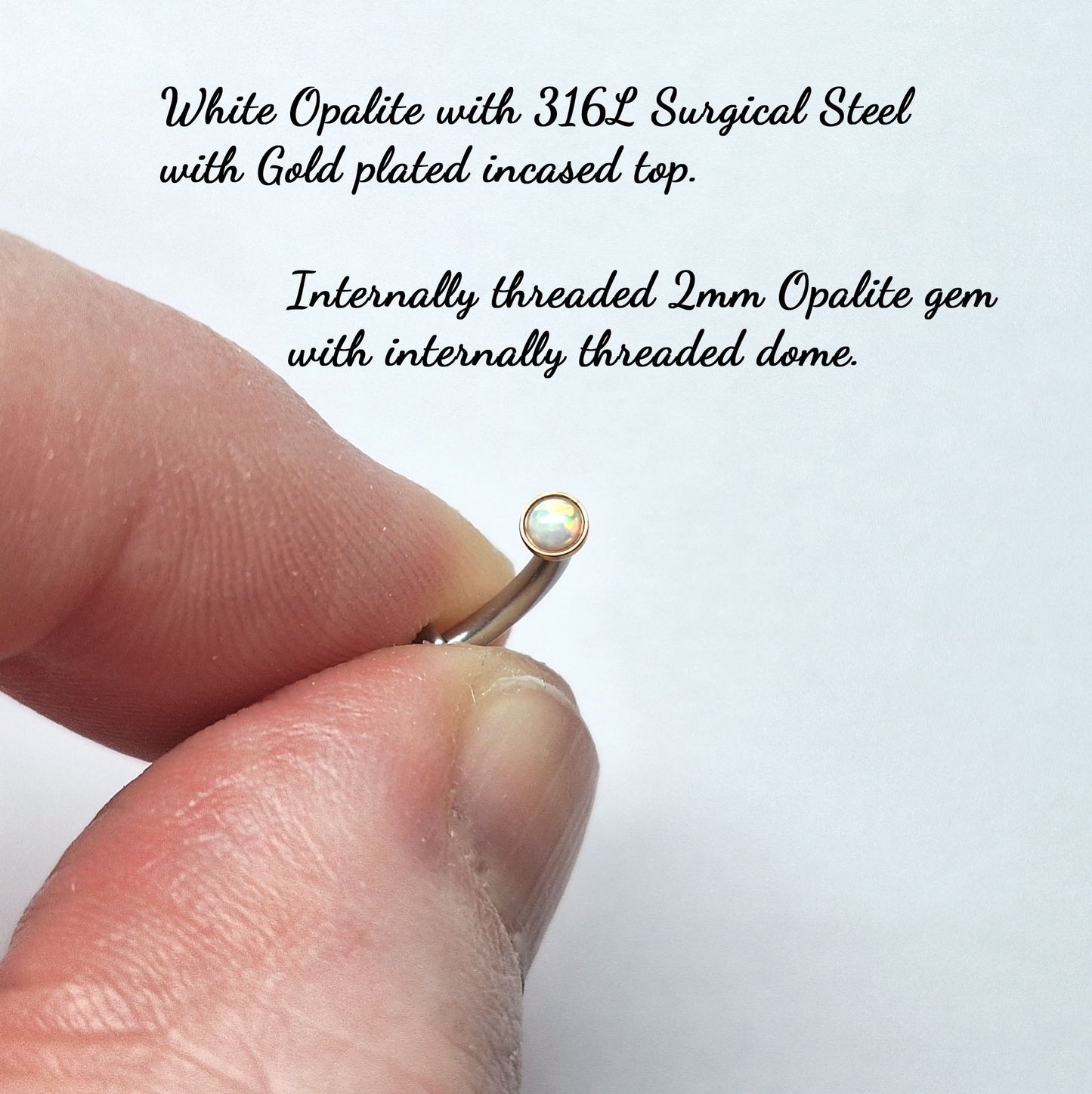 2mm White Micro Opal / Gold Encasing - Curved bar - 16gauge - 6mm, 8mm, 10mm, 12mm