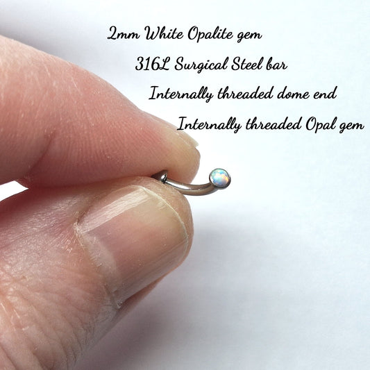 2mm White Micro Opal - Curved bar - 16gauge - 6mm, 8mm, 10mm, 12mm