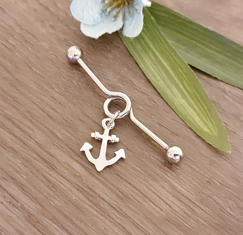 Dangly Anchor Industrial Piercing Bar – 38mm, 14 Gauge – 316L Surgical Steel