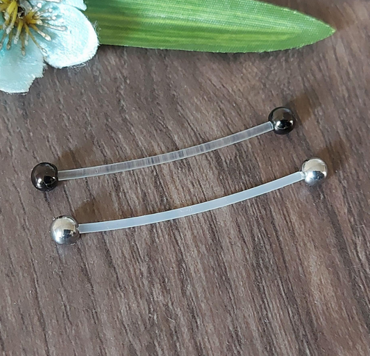 Industrial Retainer barbell, Maternity belly bar, Custom Length, 14Ga 38mm Steel Ball ends. Good for reducing irritation.