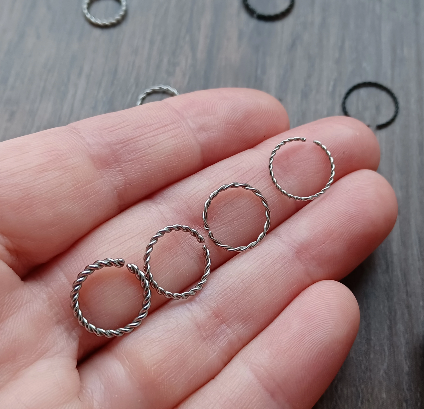 Earring Hoop, Seamless twisted Hoops, Nipple piercing, Eyebrow, Septum, Lip ring in 8mm - 10mm, 20Ga 18ga 16ga 14ga, comfort ends 316L Surgical Steel