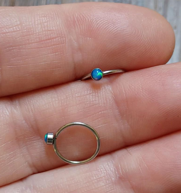 Opal Titanium Plated Earring Hoop, Bendable hoop, Nose ring, Eyebrow, in 8mm, 20Ga 316L Surgical Steel